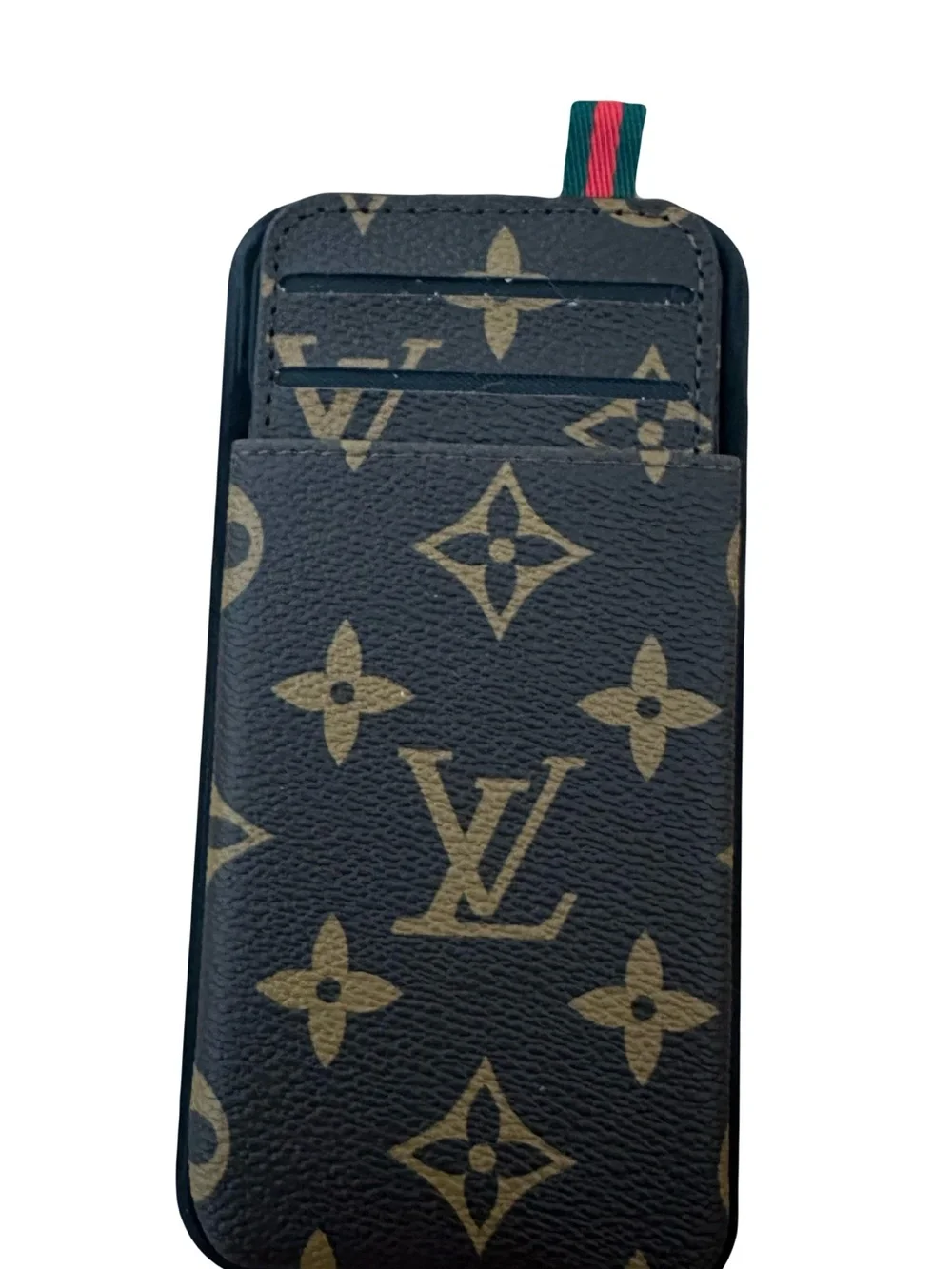 Louis Vuitton LV Monogram Brown Leather iPhone X Case with Card Pocket Set